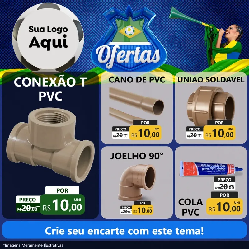 Modelo de Rede Social para Feed Facebook com o tema Ofertas (Futebol) para Tubos e conexões