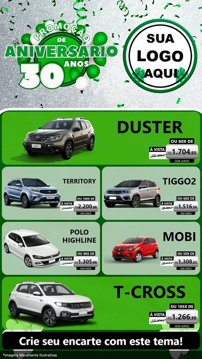 Modelo de TV para TV Vertical com o tema Promoção de Aniversário - 30 Anos para Concessionaria de Carros
