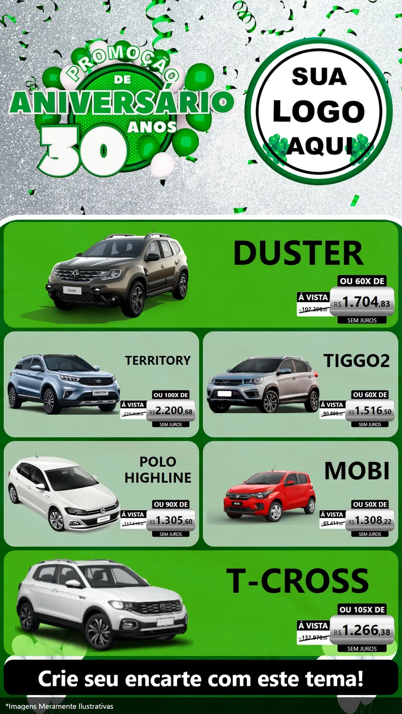 Modelo de TV para TV Vertical com o tema Promoção de Aniversário - 30 Anos para Concessionaria de Carros