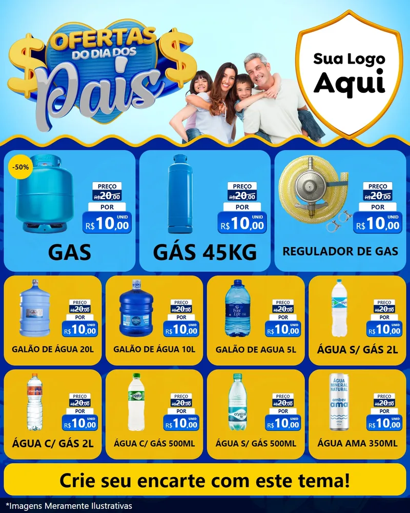 Modelo de Rede Social para Feed Instagram com o tema Ofertas do Dia dos Pais para Água e gás