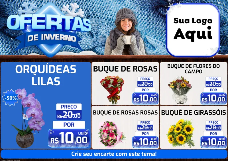 Modelo de Encarte para Encarte A4 Horizontal com o tema Ofertas de Inverno para Floricultura e jardim