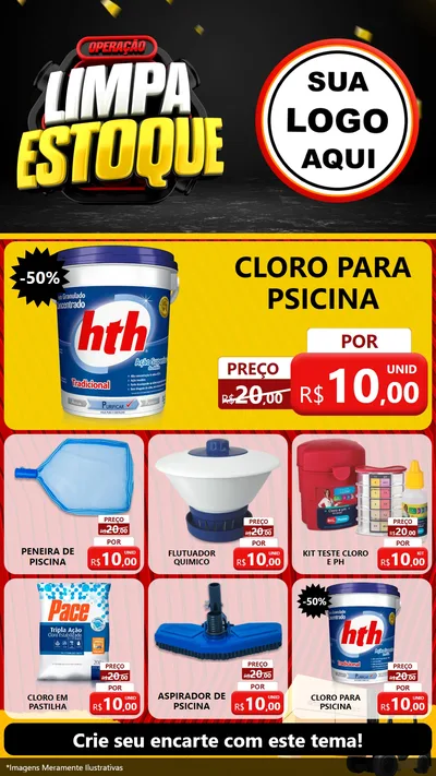 Modelo de Rede Social para Stories com o tema Operação Limpa Estoque para Produtos para Piscina