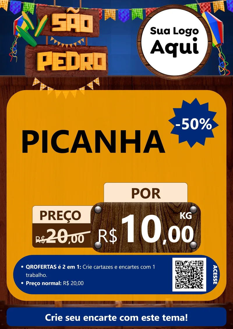 Modelo de Cartaz para Cartaz A4 Vertical com o tema São Pedro para Açougue