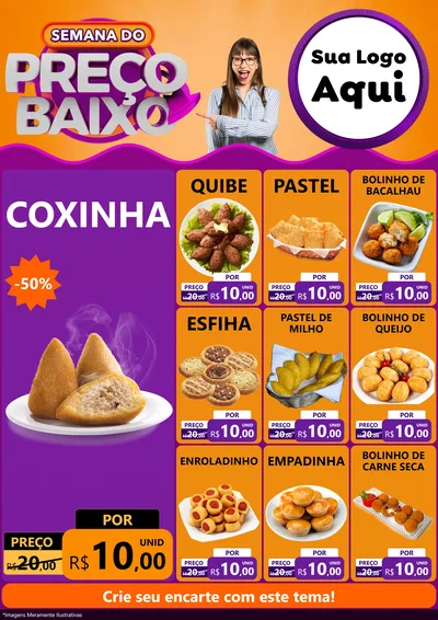 Modelo de Encarte para Encarte A4 Vertical com o tema Semana do Preço Baixo para Salgadaria