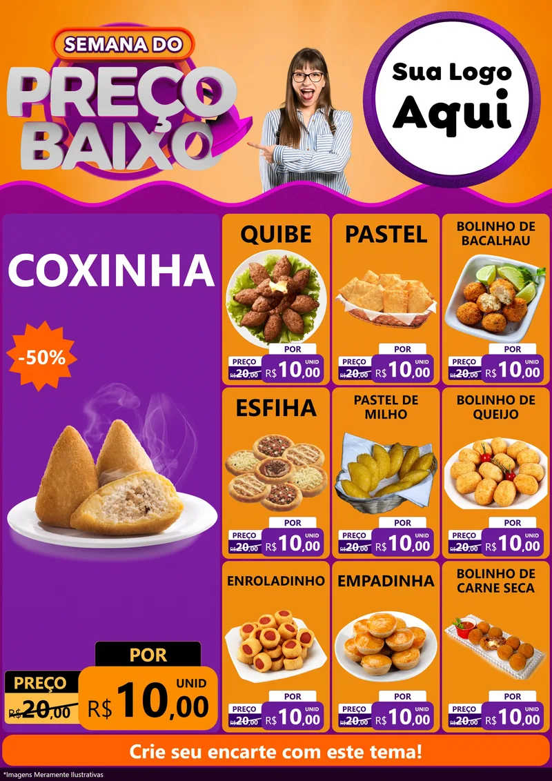 Modelo de Encarte para Encarte A4 Vertical com o tema Semana do Preço Baixo para Salgadaria