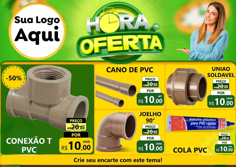 Modelo de Encarte para Encarte A4 Horizontal com o tema Hora da Oferta para Tubos e conexões