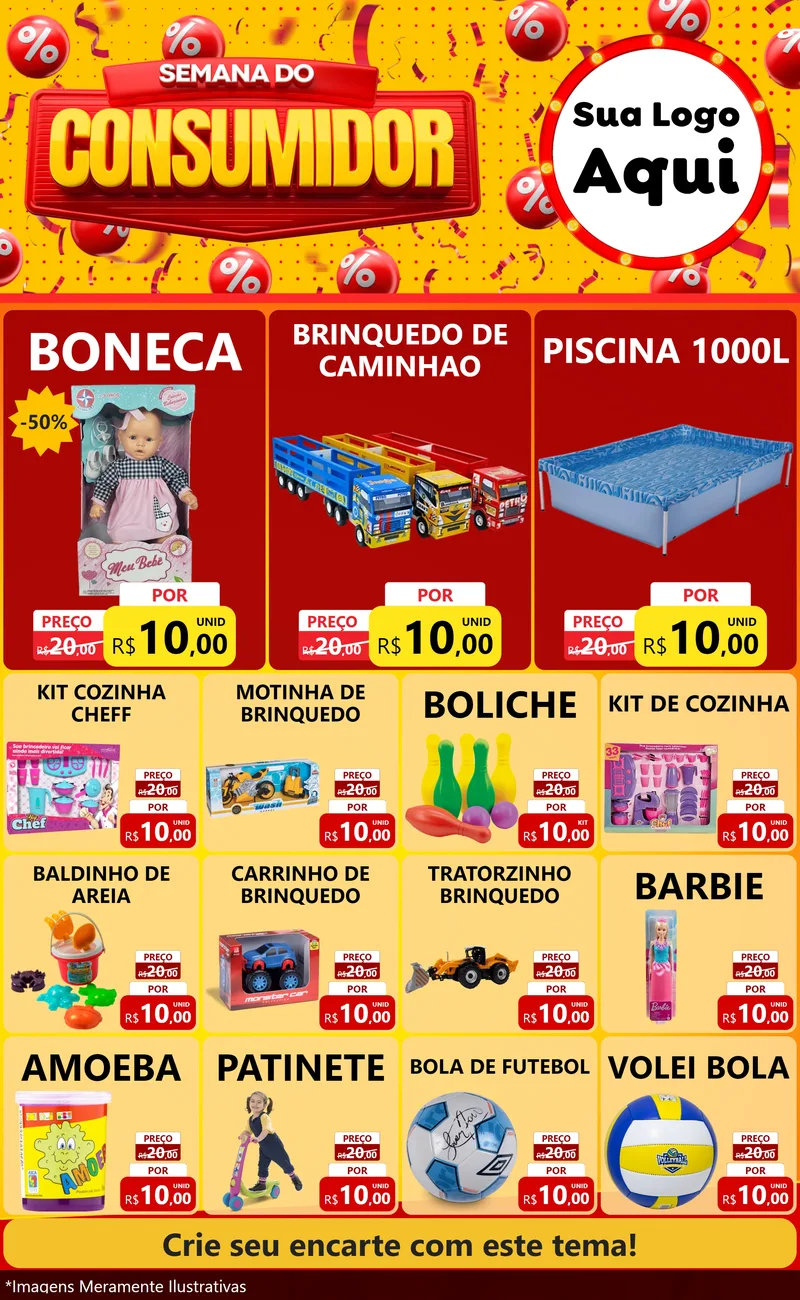 Modelo de Encarte para Encarte Grande com o tema Semana do Consumidor para Brinquedos