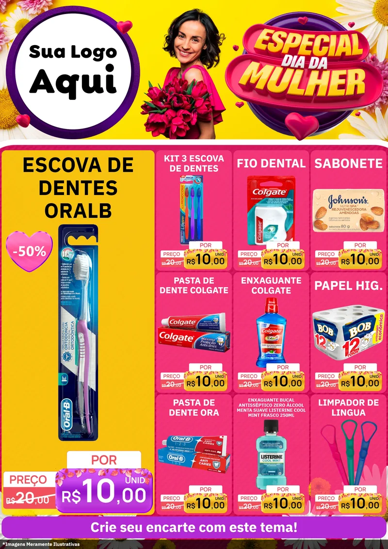 Modelo de Encarte para Encarte A4 Vertical com o tema Especial Dia da Mulher para Higiene Pessoal