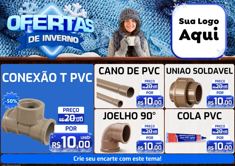 Modelo de Encarte para Encarte A4 Horizontal com o tema Ofertas de Inverno para Tubos e conexões