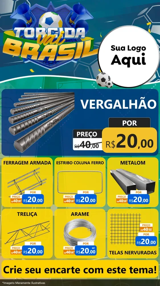 Modelo de Rede Social para Stories com o tema Torcida Vai Brasil - Copa para Ferragens