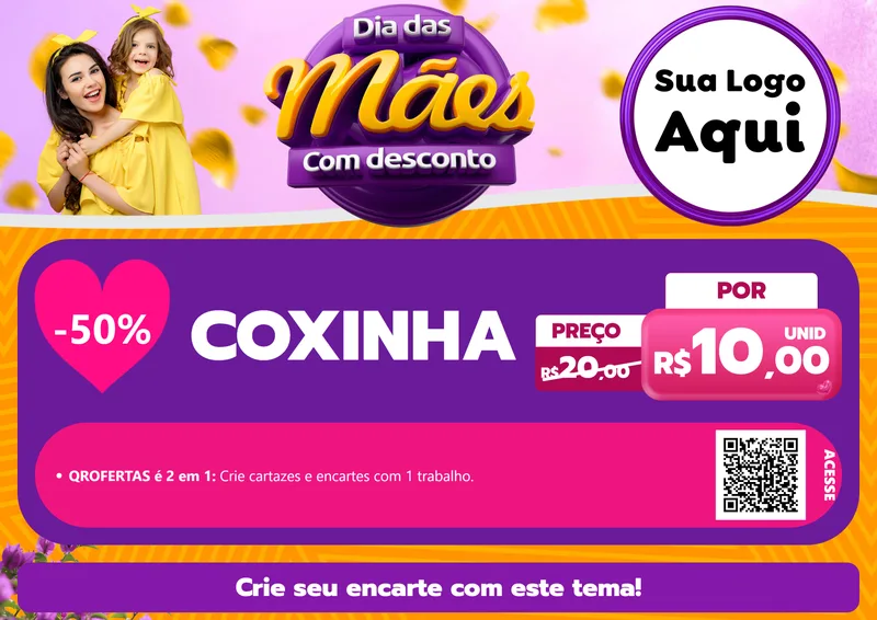 Modelo de Cartaz para Cartaz A4 Horizontal com o tema Dia das Mães com Desconto para Salgadaria