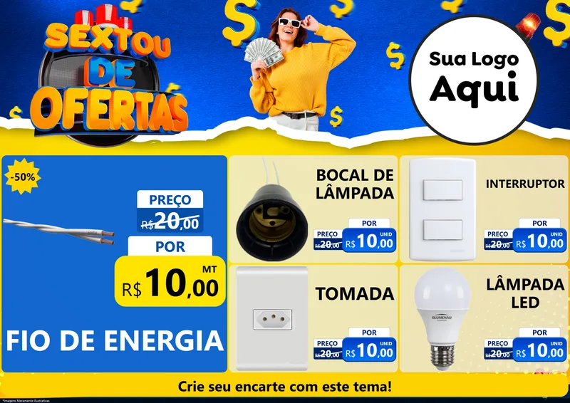 Modelo de Encarte para Encarte A4 Horizontal com o tema Sextou de Ofertas para Materiais Elétricos
