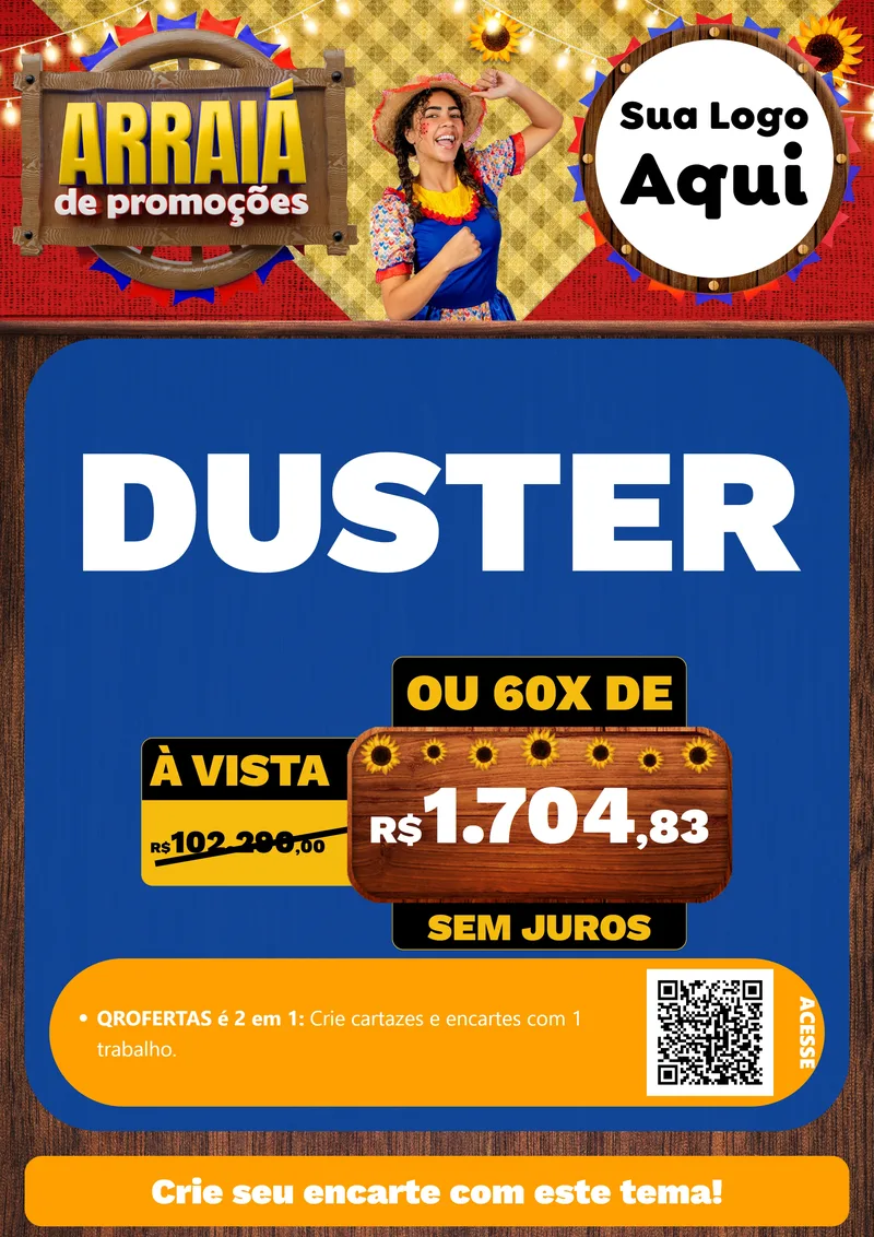 Modelo de Cartaz para Cartaz A4 Vertical com o tema Arraiá de Promoções para Concessionaria de Carros