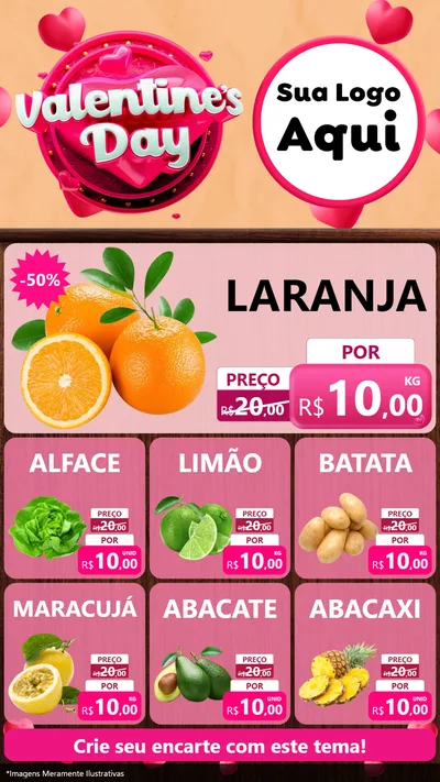 Modelo de Rede Social para Stories com o tema Valentine's Day para Hortifrúti