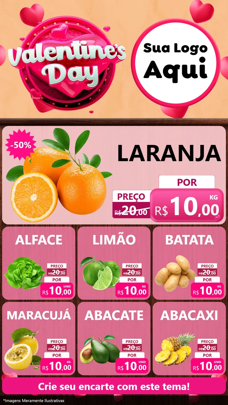Modelo de Rede Social para Stories com o tema Valentine's Day para Hortifrúti