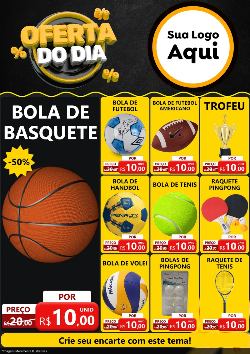 Modelo de Encarte para Encarte A4 Vertical com o tema Oferta Do Dia para Artigos Esportivos