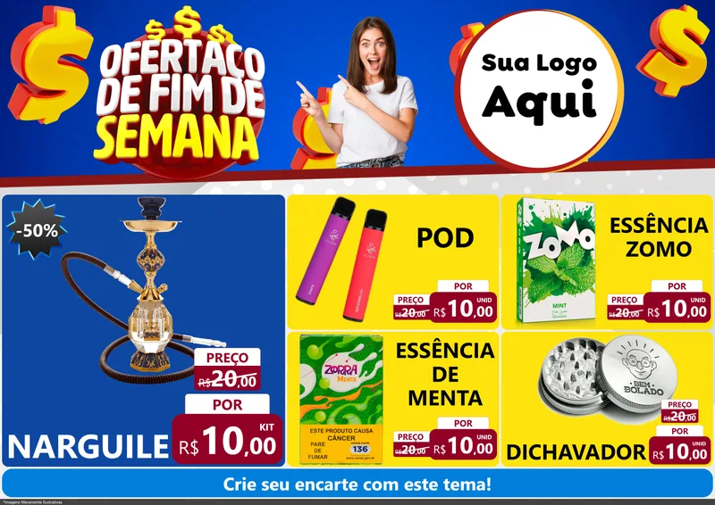 Modelo de Encarte para Encarte A4 Horizontal com o tema Ofertaço de Fim de Semana para Tabacaria