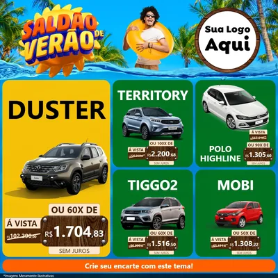 Modelo de Rede Social para Feed Facebook com o tema Saldão de Verão para Concessionaria de Carros