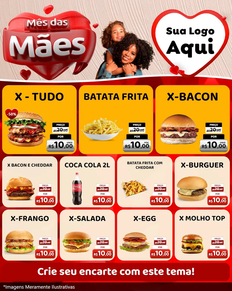 Modelo de Rede Social para Feed Instagram com o tema Mês das Mães para Hamburgueria