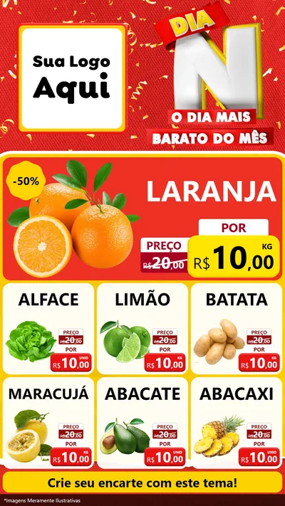 Modelo de Rede Social para Stories com o tema Dia N o Dia Mais Barato do Mês para Hortifrúti