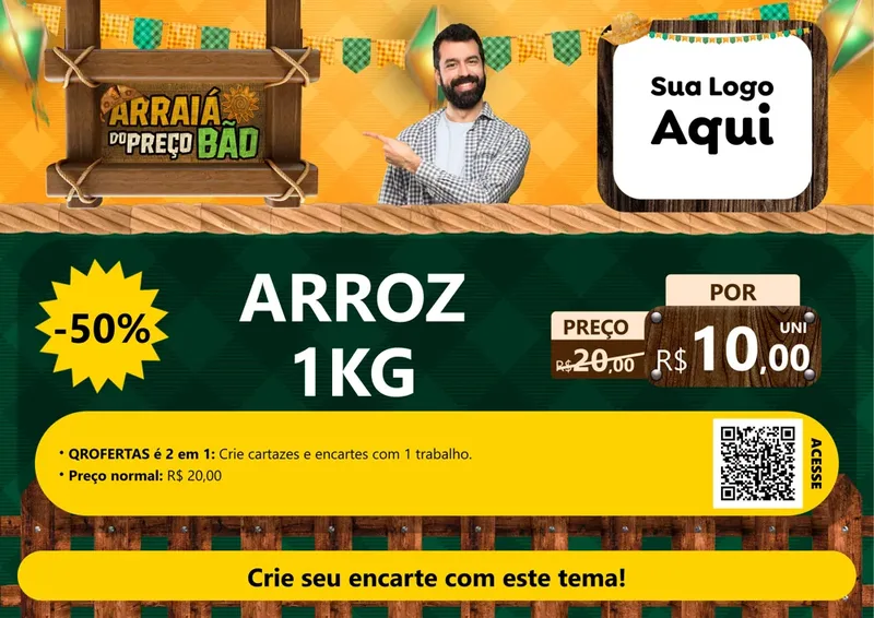 Modelo de Cartaz para Cartaz A4 Horizontal com o tema Arraiá do preço bão para Supermercado