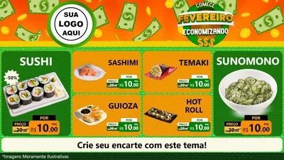 Modelo de TV para TV Horizontal com o tema Comece Fevereiro Economizando para Comida japonesa