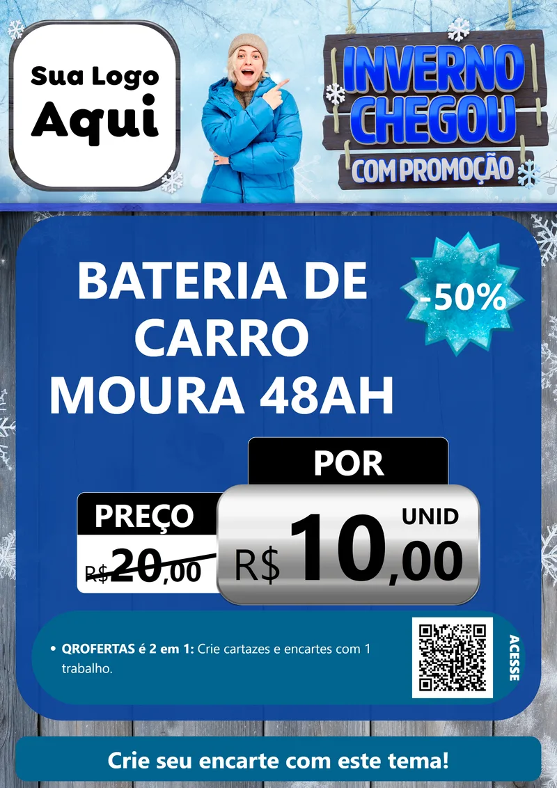 Modelo de Cartaz para Cartaz A4 Vertical com o tema Inverno Chegou Com Promoção para Baterias Elétricas
