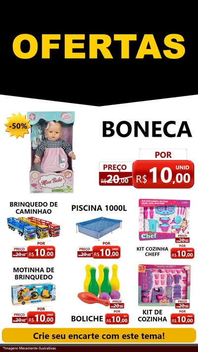 Modelo de Rede Social para Stories com o tema Ofertas Preto e Vermelho Cartaz para Brinquedos