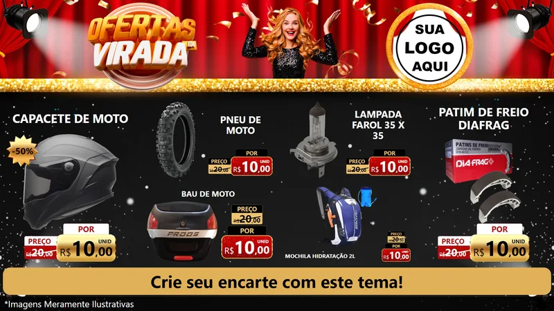 Modelo de TV para TV Horizontal com o tema Ofertas da Virada para Moto peças
