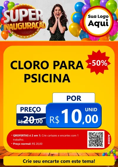 Modelo de Cartaz para Cartaz A4 Vertical com o tema Super Inauguração para Produtos para Piscina