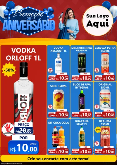 Modelo de Encarte para Encarte A4 Vertical com o tema Promoção de Aniversário para Distribuidora de bebidas