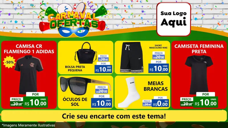 Modelo de TV para TV Horizontal com o tema Carnaval de Ofertas para Roupas e acessórios