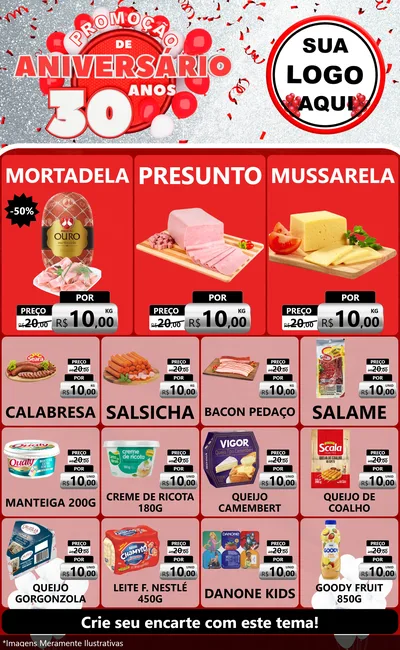 Modelo de Encarte para Encarte Grande com o tema Promoção de Aniversário - 30 Anos para Frios e Laticínios