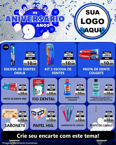 Modelo de Rede Social para Feed Instagram com o tema Promoção de Aniversário - 9 Anos para Higiene Pessoal