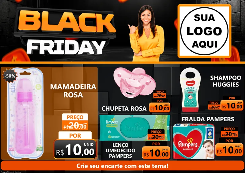 Modelo de Encarte para Encarte A4 Horizontal com o tema Black Friday para Bebês