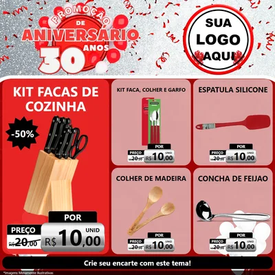 Modelo de Rede Social para Feed Facebook com o tema Promoção de Aniversário - 30 Anos para Utilidades Domésticas