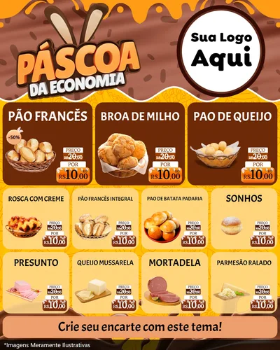 Modelo de Rede Social para Feed Instagram com o tema Páscoa da Economia para Padaria