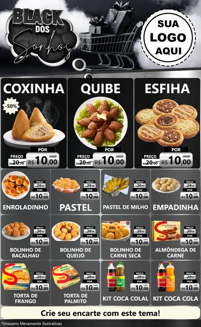 Modelo de Encarte para Encarte Grande com o tema Black dos Sonhos para Salgadaria