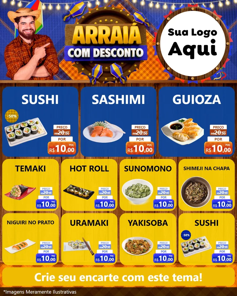 Modelo de Rede Social para Feed Instagram com o tema Arraiá Com Desconto para Comida japonesa