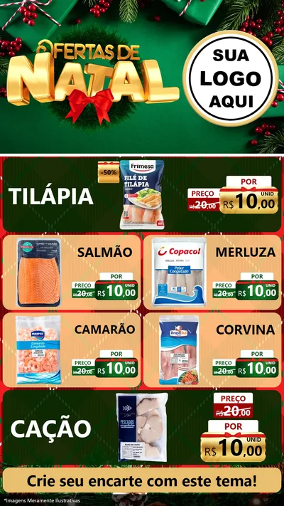 Modelo de TV para TV Vertical com o tema Ofertas de Natal para Peixaria