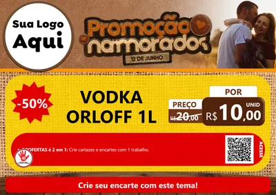 Modelo de Cartaz para Cartaz A4 Horizontal com o tema Promoção Namorados para Distribuidora de bebidas