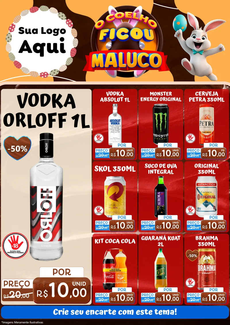 Modelo de Encarte para Encarte A4 Vertical com o tema O Coelho Ficou Maluco - Páscoa para Distribuidora de bebidas