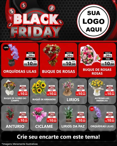Modelo de Rede Social para Feed Instagram com o tema Black Friday para Floricultura e jardim