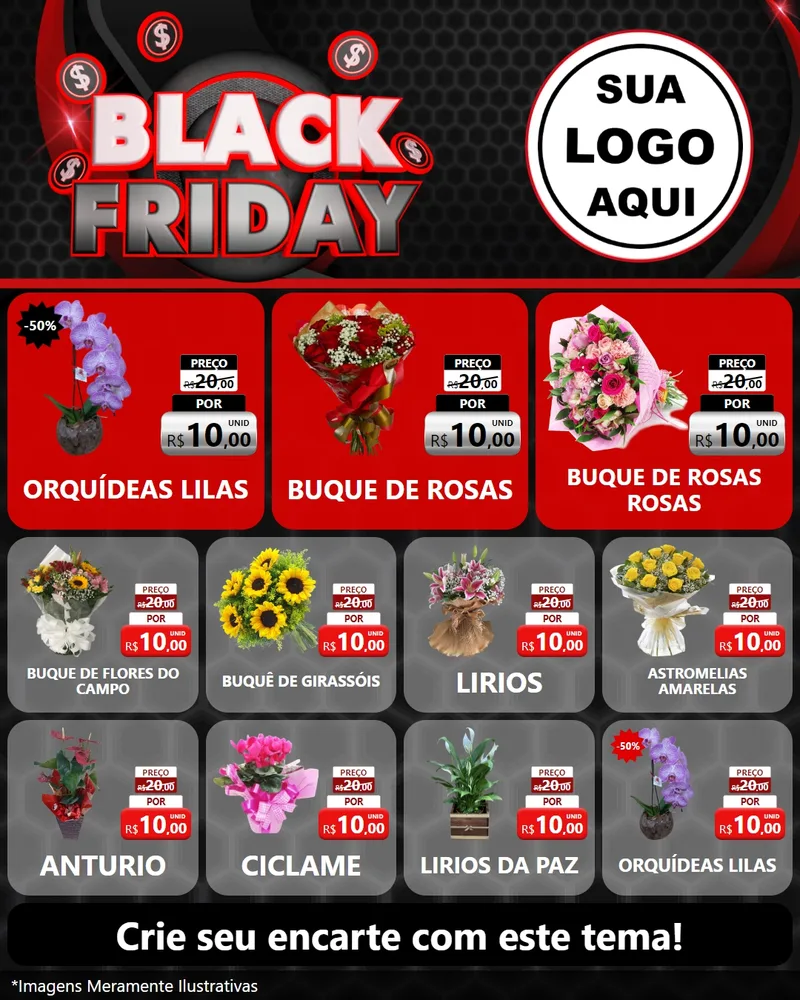 Modelo de Rede Social para Feed Instagram com o tema Black Friday para Floricultura e jardim