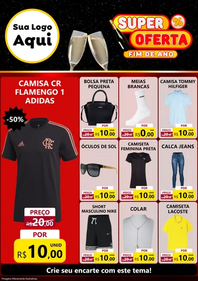 Modelo de Encarte para Encarte A4 Vertical com o tema Super Oferta Fim de Ano para Roupas e acessórios