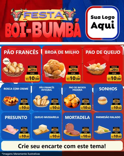 Modelo de Rede Social para Feed Instagram com o tema Festa Boi Bumbá para Padaria