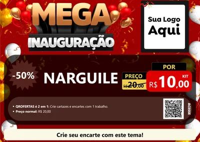 Modelo de Cartaz para Cartaz A4 Horizontal com o tema Mega Inauguração para Tabacaria