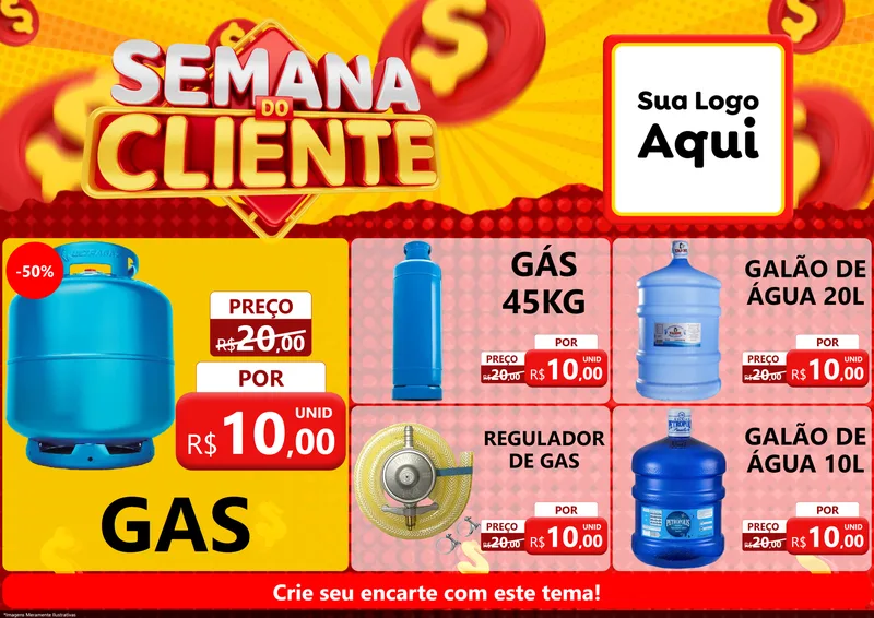 Modelo de Encarte para Encarte A4 Horizontal com o tema Semana do Cliente para Água e gás