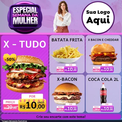Modelo de Rede Social para Feed Facebook com o tema Especial Semana da Mulher para Hamburgueria