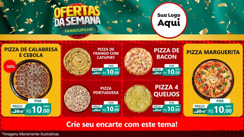 Modelo de TV para TV Horizontal com o tema Ofertas da Semana Farroupilha para Pizzaria